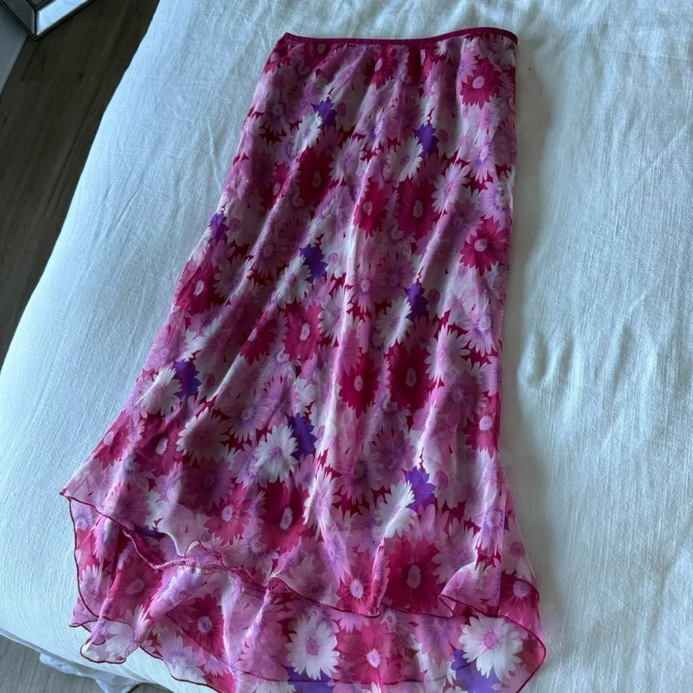 Vintage midi pink floral skirt - Picture 3 of 8